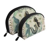 Retro Mermaid Print Shell-Shaped 2-Piece Makeup Bag Set Travel Cosmetic Organiser Stylish Storage for Beauty & Gifts for Women Girls