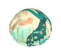 Retro Mermaid Reusable Shower Cap,Double Layer Water Shower Non Wetting Hair Cap,Large Size For All Hair Lengths