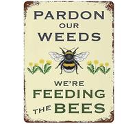 Retro Metal Aluminium Tin Sign Forgive Our Weeds We are Feeding The Bees Dandelions to Save The Bee Yard Vintage Metal Tin Sign for Men Women,Wall Decor for Bars,Restaurants,Cafes Pubs,8x12 Inch
