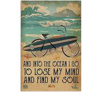 Retro Metal Aluminium Tin Sign Posterches Cute Signs Beach Bike Surfboard Metal Tin Sign Into The Ocean I Lost My Mind and Found My Soul BarTavernPubClub Man Cave Wall Decor 8x12 Inch