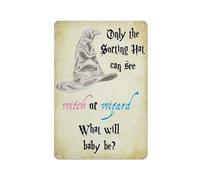 Retro Metal Aluminium Tin Sign SorTing Hat Gender Reveal Sign Baby Shower Gender Reveal Witch or Wizard Metal Tin Sign Poster Wall Wall Art Home Decor Vintage Metal Tin Sign 8x12 inch