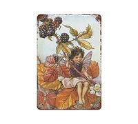Retro Metal Aluminium Tin Sign The Blackberry Fairy Flower Fairies Vintage Wall Art Nursery Decor Fairy Print Home Decor Rustic Wall Decor For Living Room Kitchen Farm Decoration 8x5.5 Inch