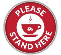 Retro Metal Aluminum Signs Please Stand Here With Coffee Cup Red Circular The Unique Wall Decoration Of The Vintage Diner Metal Tin Sign Shop Cafe Restaurant 12X12 Inches