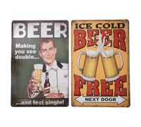 Retro Metal Bar Signs - Set of 2 Vintage Tin Wall Decor for Man Cave, Home Bar, or Garage - Beer-Themed Plaques, 20x30cm - Great Gift Idea | Ice Cold Beer