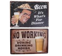 Retro Metal Bar Signs - Set of 2 Vintage Tin Wall Decor for Man Cave, Home Bar, or Garage - Beer-Themed Plaques, 20x30cm - Great Gift Idea