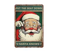 Retro Metal Bathroom Wall Sign Decor - 8x12 Inches, Funny PUT THE SEAT DOWN SANTA KNOWS, Vintage Inspirational Life Quotes, Merry Christmas Poster, Aesthetic Home Decor for Living Room, Garden