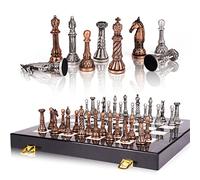 Retro Metal Chess Set for Adults - 15 Inch Marbling Chess Board with Chess Pieces - Travel Chess Set with Metal Pieces - Folding Chessboard - Ideal for Beginners and Professional Players