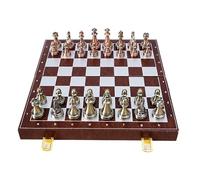 Retro Metal Chess Set With Folding Wooden ChessBoard And Classic Handmade Standard Pieces Metal Chess Sets For Kids Adults