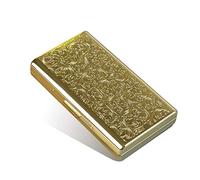 Retro Metal Cigarette Case Box -Double Sided Spring Clip Open Pocket Holder for 14 100s Cigarettes, Credit Card Holder Protective Security Wallet for Men and Women (Gold)