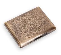 Retro Metal Cigarette Case for Women and Men, Portable Double Sided Spring Clip Open Cigarette Case/Box, Holds 18-20 100mm Cigarettes (Bronze)