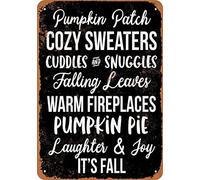 Retro Metal Plaque Pumpkin Patch Cozy Sweaters Falling Leaves Black Metal Vintage Tin Sign Decor for Restaurant Coffrr Bar Pub Shop Funny Retro Wall Art Sign 8x12 Inch