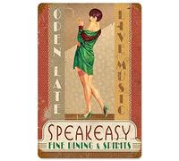 Retro Metal Plaque Sign Speak Easy Flapper Pin Up Girl Tin Sign For Home Bar Kitchen Pub Wall Decor Signs Metal Sign Plaque Poster 8X12 Inch