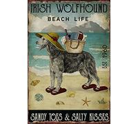 Retro Metal Poster Irish Wolfhound Beach Life Metal Tin Signs Vintage Plaque Wall Decor Gift For Home Kitchen Office Club Bar Gym 8x12 Inch