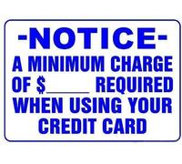 Retro Metal Sign - Notice A Minimum Charge of $ Required When Using Your Credit Card - Blue - Wall Mount - Bar, Cafe, Dining Room, Billiard House, Hotel, Club, Promotional 8×12 INCH
