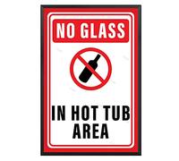 Retro Metal Signs No Glass in Hot Tub Area Red Black Print Pool Rules Poster Swimming Outdoor Caution Notice Sign Metal for Home Bar Pub Cafe Farm Room 8x12inch with Black Metal Framed