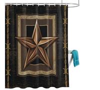 Retro Metal Star Shower Curtain for Bathroom, Brown Black Distressed Wire Plaid Geometric Waterproof Cloth Fabric Bathroom Accessories Set with 12 Rust Proof Plastic Hooks, 72” x 96”