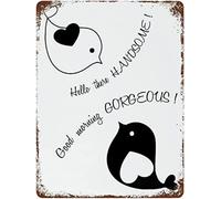 Retro Metal Tin Aluminium Signs For Decor Vintage Signs Retro Aluminum Tin Sign Good Morning Gorgeous Hello There Handsome Black And White Wall Art 5.5X8Inch