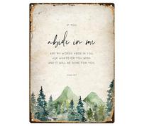 Retro Metal Tin Sign 12 X 16 Inches Retro John 15:7 Bible Verse Wall Art If You Abide in Me Vintage Metal Sign Watercolor Forest Decor for Home Farm Store Garage Club Bar Kitchen Pub Funny Gift