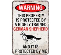 Retro Metal Tin Sign 16x12 Inch Warning This Property is Protected by A Highly Trained German Shepherd Home Decor for Garden Bar Home Kitchen Cafes Office Store Wall Decor