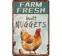 Retro Metal Tin Sign 6 X 8 Inches Chicken Coop Decor Farm Fresh Butt Nuggets Vintage Retro Decor Wall Decorations Wall Art Poster Plaques for Home Farm Store Garage Club Bar Kitchen Pub Funny Gift