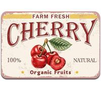 Retro Metal Tin Sign 8 X 12 Inches 100% Nature Organic Fruit Farm Fresh Cherry Retro Plaque Wall Decor for Home Kitchen Bathroom Bar Pub Cafe Men Cave Rustic Home Decor Funny Room Decor Aluminum Sign