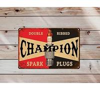 Retro Metal Tin Sign 8 X 12 Inches Double Ribbed Champion Spark Plugs Auto Shop Cave Garage Decor Mechanic Workshop Man Cave Sign Rustic Home Decor Room Decor Sign for Bedroom