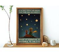 Retro Metal Tin Sign 8 X 12 Inches It is Only with The Heart That One Can See Rightly What is Essential is Invisible to The Eye Poster, Star Boy Poster, Character Cartoon Poster Nostalgic Tin Sign