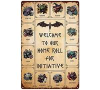 Retro Metal Tin Sign 8 X 12 Inches Welcome to Our Home Roll for Initiative Poster Dungeons and Dragon Roleplaying Game Poster Rest Room Decor Gift for Gamer Wall Art Anniversary Birthday Christmas
