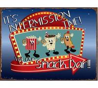 Retro Metal Tin Sign 8X12 Inches It'S Intermission Time Metal Sign, Home Cinema Decor, Movies, Den Decor, Snack Bar
