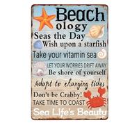 Retro Metal Tin Sign Beachology Sea Life's Beauty Tin Sign Home Bar Patio Cave Wall Vintage Decor Novelty Sign 8x12 Inches