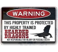 Retro Metal tin Sign Bearded Dragon Accessories,Lizard Warning Sign Funny Home Cave Garage bar Wall Decoration Vintage Metal Sign 8"x12"