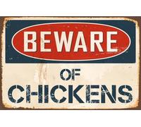 Retro Metal tin Sign Beware of Chickens Sign Funny Home Cave Garage bar Wall Decoration Vintage Metal Sign 8x12 Inch