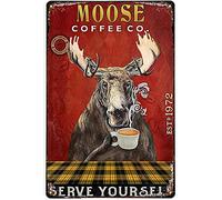 Retro Metal Tin Sign Coffee Company Moose Sign for Outdoor & Indoor Wall Poster Home Bar Shop Decorations Coffee Vintage Sign Gift 12X8 in