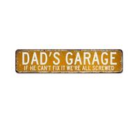 Retro Metal Tin Sign Dad's Garage If He Can't Fix It We're All Screwed Wall Decorations Garage Signs for Bathroom Restaurants Patio Dark Yellow Location Art Poster Gift for Entryway 4x18 Inch