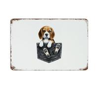 Retro Metal Tin Sign Dog Peeking From Pocket Beagle Wall Décor Metal Plaque for Front Door Home Pubs Club Portrait Prints Art Poster Gift for Outside 8x12 Inch