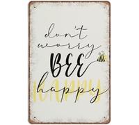 Retro Metal Tin Sign Don‘t Worry Bee Happy Rustic Metal Wall Plate Vintage Antique Tin Sign for Street & Home Bar Club Kitchen Wall Art Decor Plaque Signs 12x16 Inch