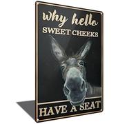 Retro Metal Tin Sign Donkey Why Hello Sweet Cheeks Have A Seat Vintage Sign for Home Wall Decor Funny Restroom 12x8 Inch (2476)