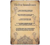 Retro Metal Tin Sign Five Remembrances Poster Buddha Wall Art Buddhism Spiritual Decor Inspirational Poster Spiritual Gift Nostalgic Arts Decor Novelty Decorative Crafts Birthday Gift 12 X 8 Inches
