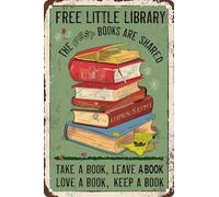 Retro Metal Tin Sign Free Little Library Poster Vintage Wall Decor Gift For Bathroom Restaurant Farm Bedroom Cafe School 8x12 Inches