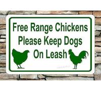 Retro Metal tin Sign Funny Free Range Chickens Keep Dogs Leashed Sign For Home Cave Garage bar Wall Decoration Vintage Metal Sign 8 x 12 inch