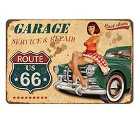 Retro Metal tin Sign Funny Route 66 Garage Service Repairs Women Sit On The Green Car Bars Shopatives Men Women Sign For Home Cave Garage bar Wall Decoration Sign 8 x 12 inch
