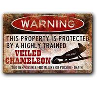 Retro Metal tin Sign Funny Veiled Chameleon,Signs,Chameleon Gift,Chameleon Accessories,Lizard Warninges Sign For Home Cave Garage bar Wall Decoration Vintage Metal Sign 8 x 12 inch