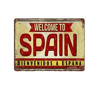 Retro Metal tin Sign Funny Welcome to Spain Quotes Personalized Farmhouse Customative Carbin Garage Garden Sign For Home Cave Garage bar Wall Decoration Vintage Metal Sign 8 x 12 inch