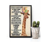 Retro Metal Tin Sign Giraffe- Today is A Good Day to Smile More Worry Less Metal Sign Retro Home Bathroom Posters Fun Garage Street Plaque for Family Cafe Bar Farm Country Art Wall Decor 8X12 inch