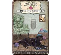 Retro Metal Tin Sign Labrador Retriever Knitting Corner Metal Poster Retro Plaque Wall Decor Gift For Garden Men Cave Garage Classroom Library Living Room Cinema 5.5X8inch
