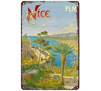 Retro Metal Tin Sign - Nice France French Riviera Europe European Vintage Travel Ad Poster - Wall Art Plaque Decor for Home Bar Pub Cafe Hotel 8x12 Inch