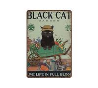 Retro Metal tin sign，Novelty Poster，Iron Painting，Cat Tin Sign - Black Cat Garden Live Life In Full Bloom, Gardening Art Print, Love Cat Wall Art,，Wall Decoration Plaques，Size 8X12 or 12x16 Inches