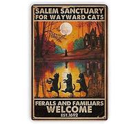 Retro Metal Tin Sign, Salem Sanctuary Wayward Cat Shop Decor Home Decor Art Bar Cafe Decor,Outdoor Metal Tin Signs8×12 in