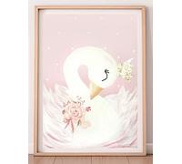 Retro Metal Tin Sign Swan Princess Print Pink Art Nursery Decor Painting Illustration Sleeping Baby Kid Girl Room Flower Blush Gold Wall Art Home Decoration Art Poster Novelty Wall Art 8x12 Inch