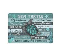 Retro Metal Tin Sign Teal Sea Turtle Bathroom Decor Wall Art Sea Turtle Wisdom Inspirational Quotes Starfish Beach Ocean Home Kitchen Parlor Wall Decor 8x12 Inch